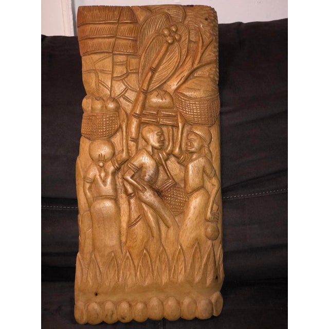 1960s Mid-Century Haitian Folk Art Carved Solid Mahogany Relief Plaque - Signed Abel C For Sale - Image 10 of 12