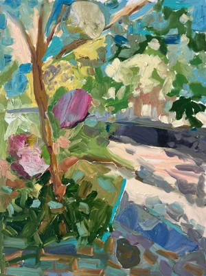 Contemporary Expressive and Vibrant Oil Collage of Chicago Neighborhood by Tiffany Stronsky