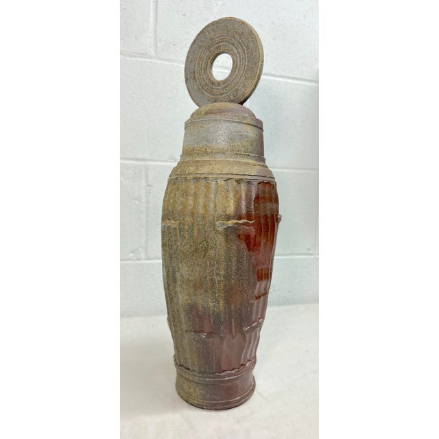 Large Handmade Signed Lewis Pottery Lidded Vase Urn Brutalist Sculpture Statue For Sale - Image 9 of 15