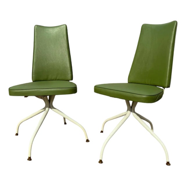1960s Mid-Century Modern Green Swivel Side Chairs – Pair For Sale