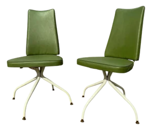 1960s Mid-Century Modern Green Swivel Side Chairs – Pair