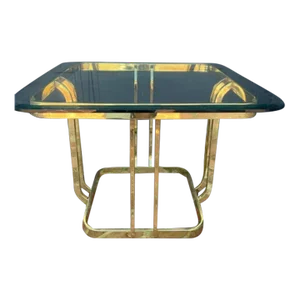 Vintage 70's Hollywood Regency Style Brass and Glass Side Table