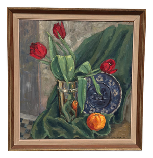 J. Essen Loarp, Still Life with Tulips, 1957, Oil on Panel, Framed