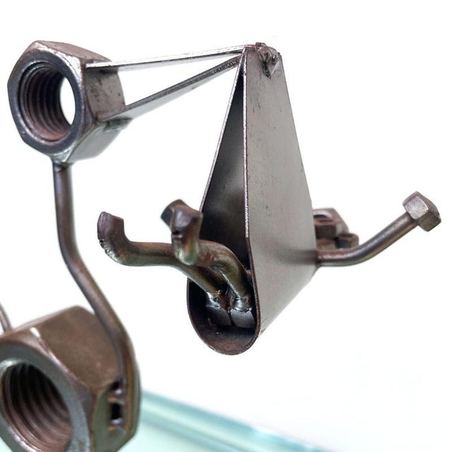 Folk Art Steampunk Welded Metal Stork and Baby Figurine For Sale - Image 6 of 13