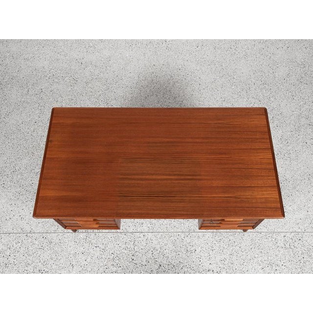 Brown Midcentury Danish Desk Known Model 75 in Teak attributed to Omann Jun 1960s For Sale - Image 8 of 13