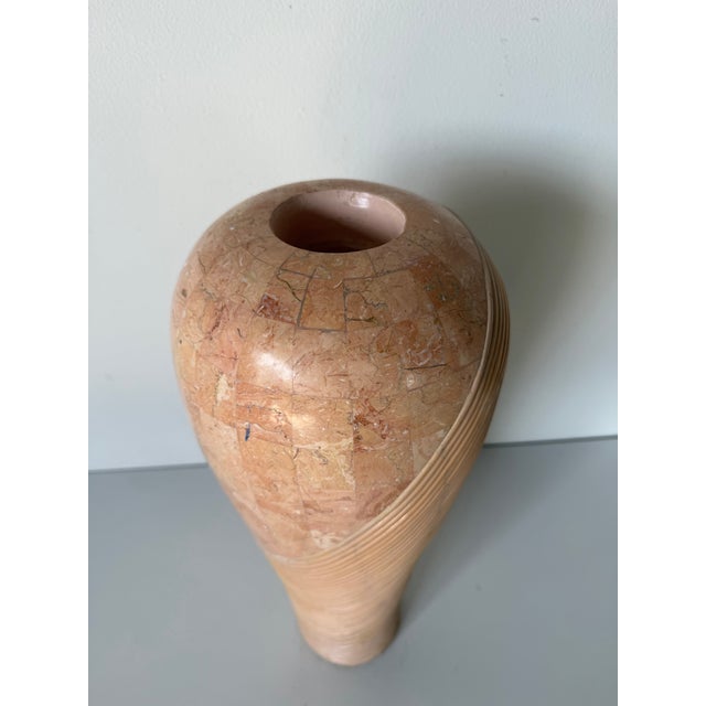 Pink 1980’s Vintage Maitland Smith Style Tessellated Stone & Rattan Decorative Vase For Sale - Image 8 of 11