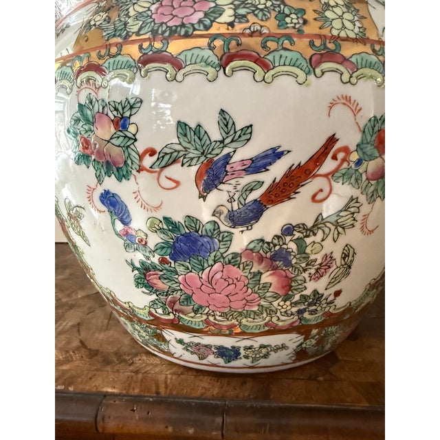Rose Vintage Chinese Export Porcelain Fishbowl Jardiniere Mandarin Scene Chinoiserie Planter For Sale - Image 8 of 12