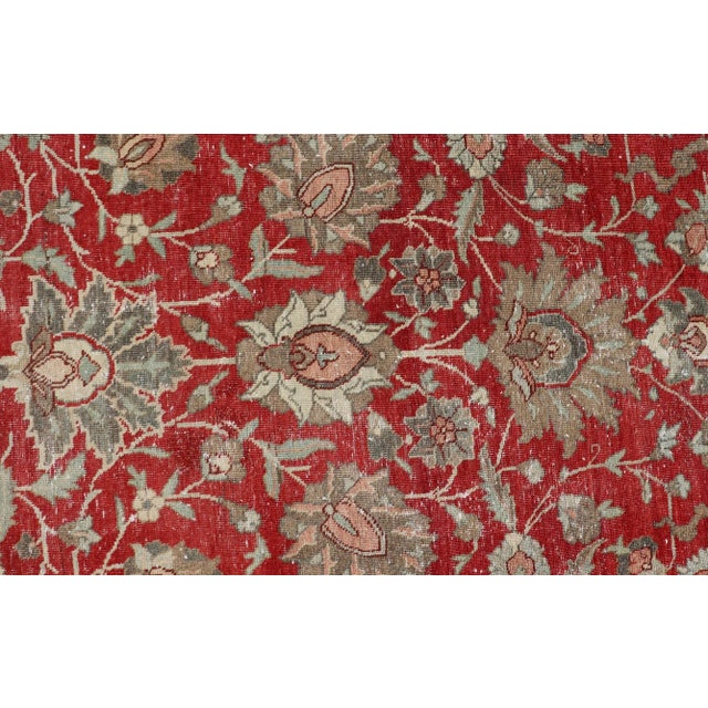 Antique Persian Fine Weave Tabriz in Red Background With Earth Tones 8'5" X 11'8" For Sale - Image 4 of 12