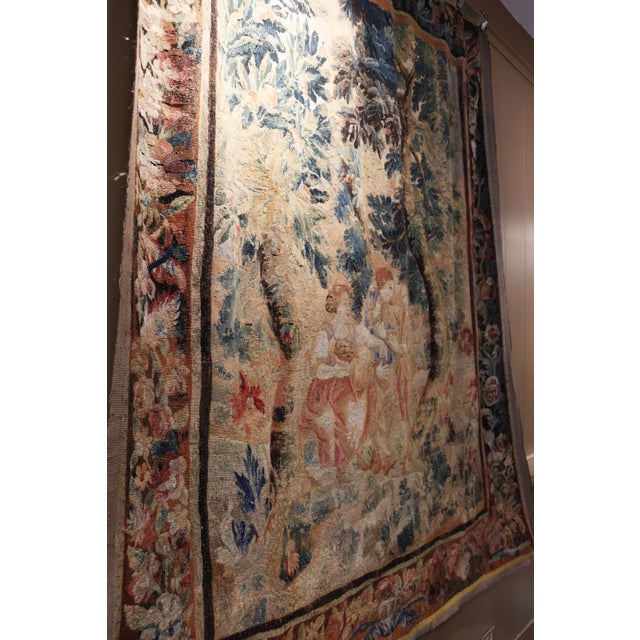 Early 19th Century Antique Flemish Verdure Figural Tapestry For Sale - Image 5 of 8