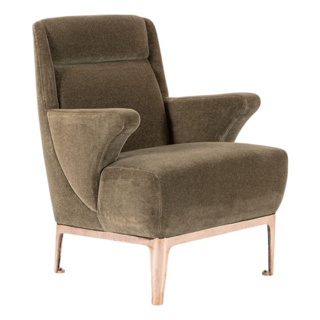 Restored 1940s Art Deco Lounge Chair Mink Mohair, Matching Sofa Available For Sale