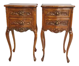 Vintage French Mahogany Bedside Tables, Set of 2
