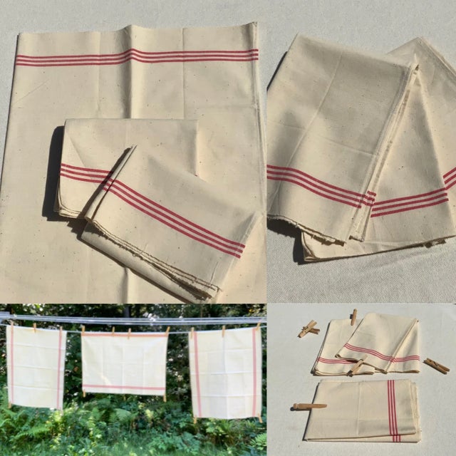 Set of 3 Antique French Red Stripe Torchon Linen Kitchen Towels, South of France, Early 20th Century For Sale - Image 17 of 18