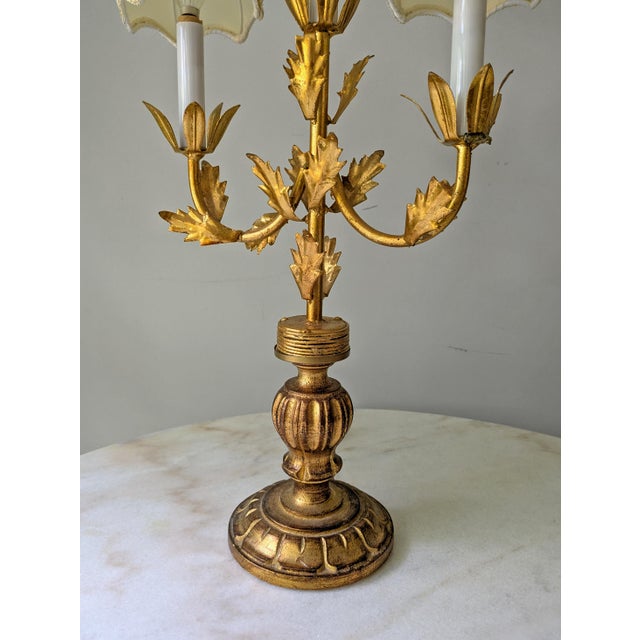 Vintage Italian Three-Light Candlestick Gilt Table Lamps a Pair For Sale In Chicago - Image 6 of 10