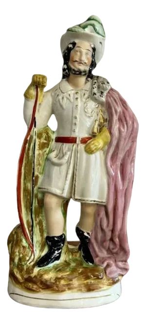 Large Antique Victorian Robin Hood Staffordshire Figure, 1880s