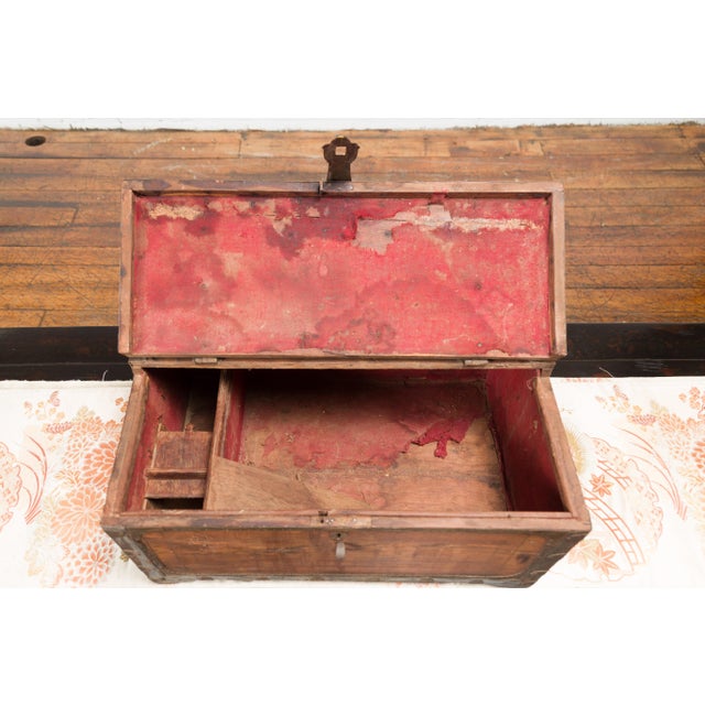 Indian 19th Century Indian Wooden Box with Brass Details and Distressed Patina For Sale - Image 3 of 11