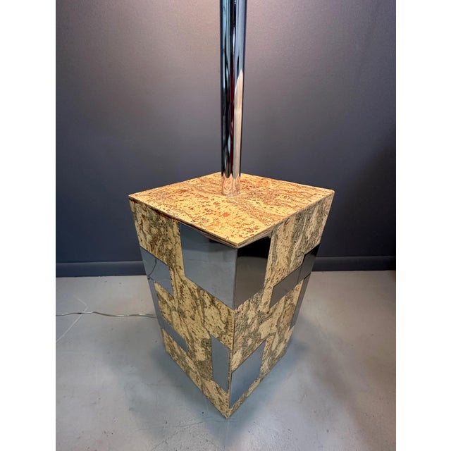 Mid-Century Modern 1970s Cork and Stainless Steel Floor Lamp in the Style of Paul Evans For Sale - Image 3 of 8