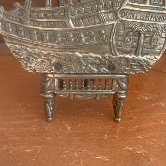 Metal Antique Brass Galleon Ship Andirons For Sale - Image 7 of 14