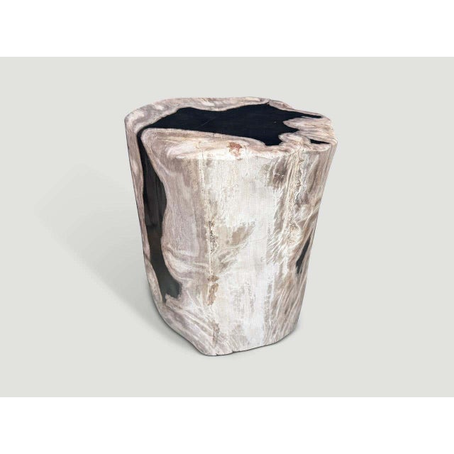 "Striking tones on this high quality petrified wood side table. It’s fascinating how Mother Nature produces these...