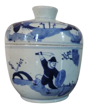19th Century Kangxi Style Chinese Blue & White Porcelain Jar & Cover