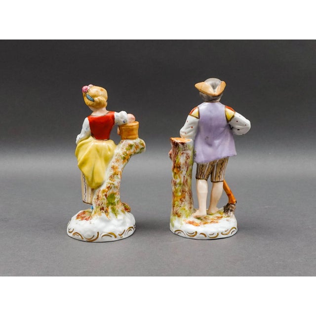 Mid 20th Century Vintage Sevres France Antique Porcelain Hand Painted Farm Lady & Gentleman Figurines- a Pair For Sale - Image 5 of 8