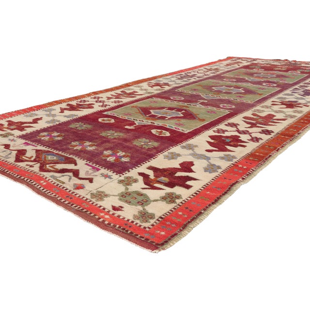51798 Vintage Turkish Oushak Rug, 05'04 x 11'04. The Anatolian Totem: A Vintage Turkish Oushak Masterpiece of Tribal...