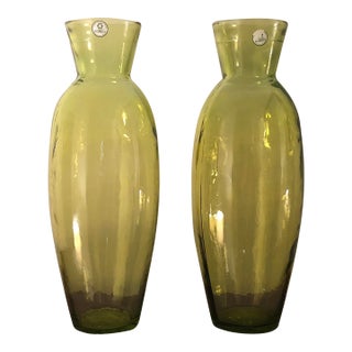 San Miguel Spain Tall Chartreuse Vases - A Pair For Sale