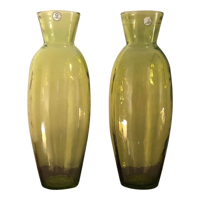 San Miguel Spain Tall Chartreuse Vases - A Pair For Sale