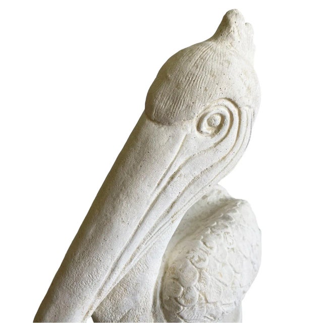 Vintage Pelican Indoor Outdoor Garden Figurine Decor Plaster Cement 1960s Palm Beach Regency For Sale - Image 4 of 6