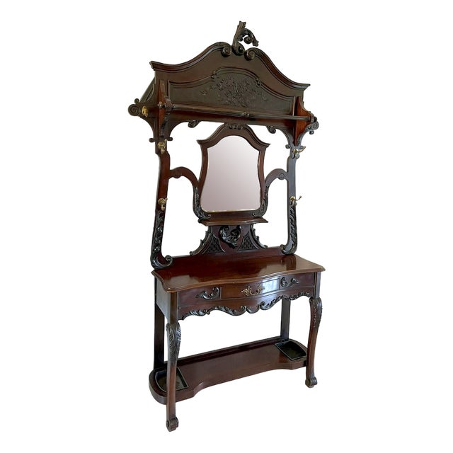Antique Victorian Hall Stand in Carved Mahogany, 1860 For Sale