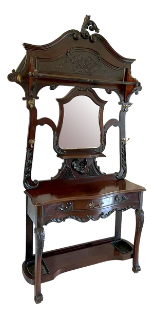 Antique Victorian Hall Stand in Carved Mahogany, 1860