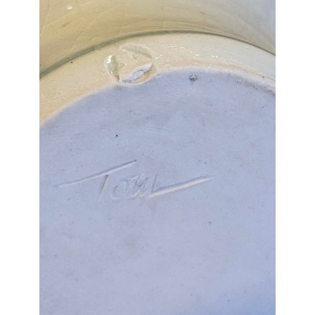 Vintage Glazed Blue Ombré Ceramic Studio Pottery Vase, Signed For Sale - Image 4 of 10