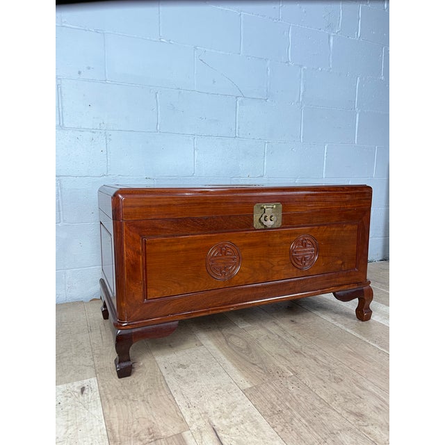 George Zee Mid-Century Chinese Ming Style Camphor Wood Blanket Chest With Longevity Symbols For Sale - Image 4 of 7