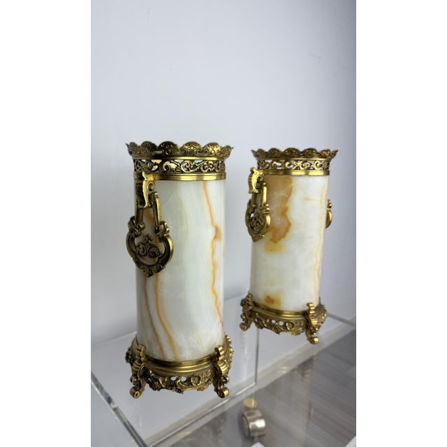 Antique French Onyx and Gilt Bronze Vases, 1800s, Set of 2 For Sale - Image 6 of 9