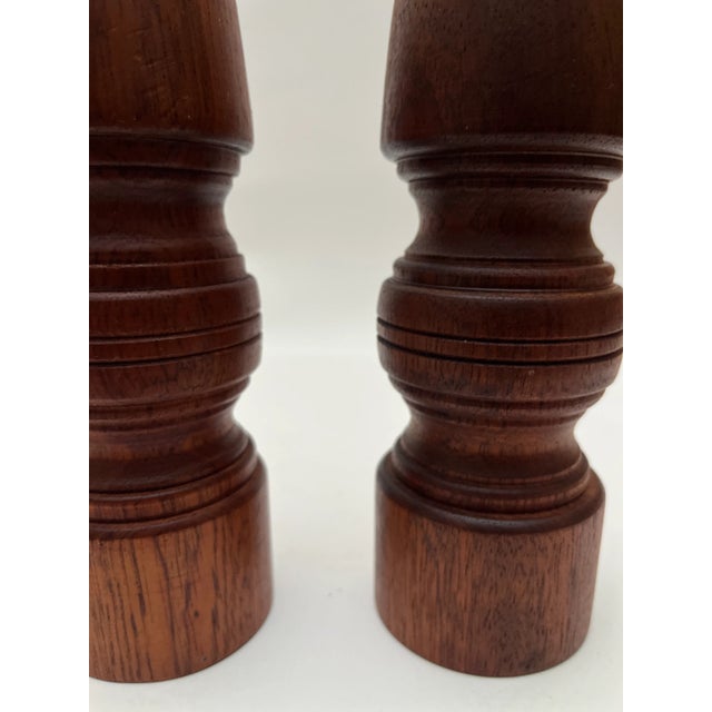 1960s Mid Century Danish Candle Holders in Teak . For Sale - Image 5 of 10