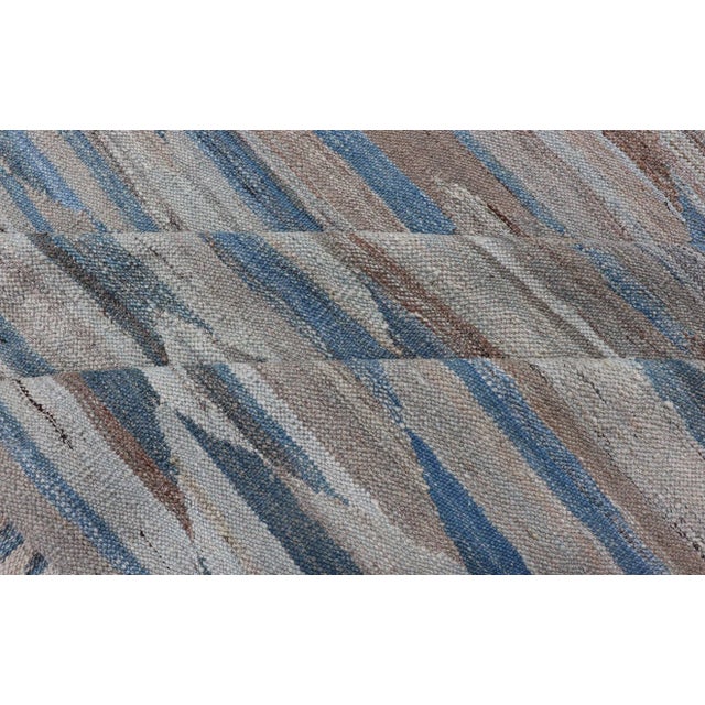 Afghan Modern Kilim All-Over Design in Blues Browns and Tan For Sale - Image 11 of 13