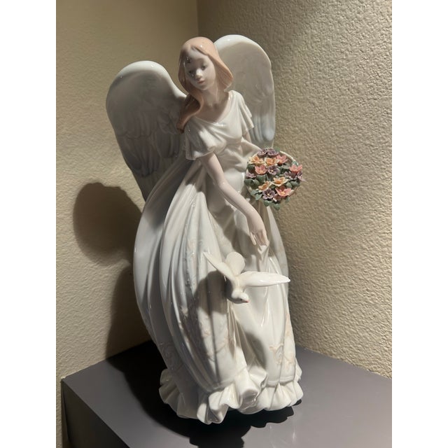 Ceramic Lladro' Flowers of Peace Limited Edition Angel With Dove & Floral Bouquet For Sale - Image 7 of 12