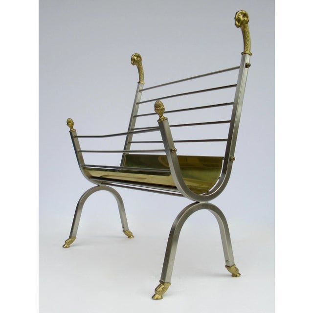 Vintage C.1970's Italian Maison Jansen Polished Brass and Satin Nickel Ram Head & Hoofed Magazine Rack/Holder For Sale - Image 13 of 13