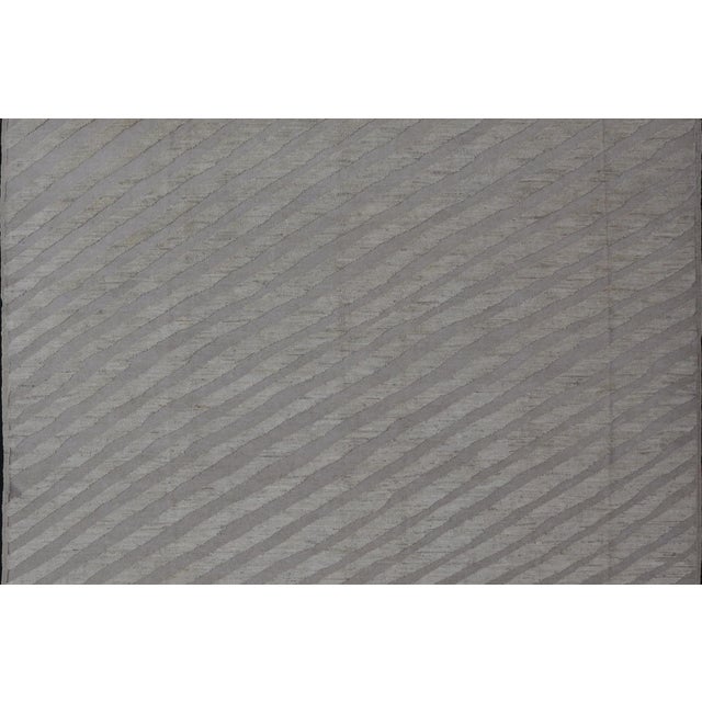 Modern Rug in Wool With Sub-Geometric Slanted Linear Design in Cream and Taupe 9'4 X 11'9 For Sale - Image 11 of 12