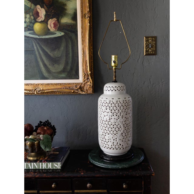 1960s Pierced Porcelain Blanc De Chine Ginger Jar Lamp For Sale - Image 15 of 18