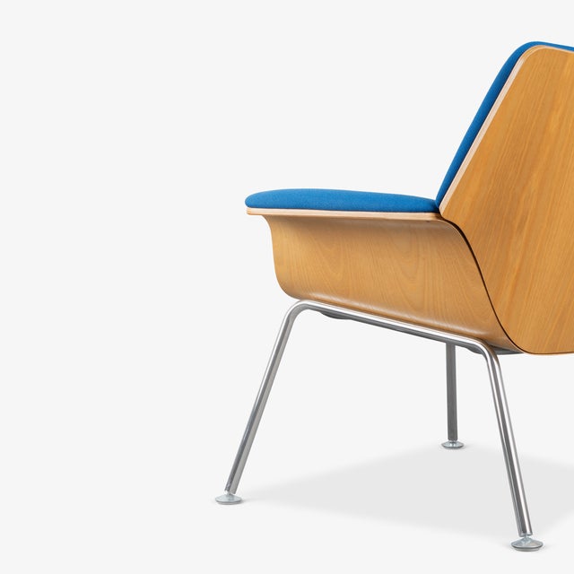 Herman Miller Swoop Plywood Lounge Chairs by Brian Kane in Original Blue Fabric Ash and Polished Chrome For Sale In New York - Image 6 of 12