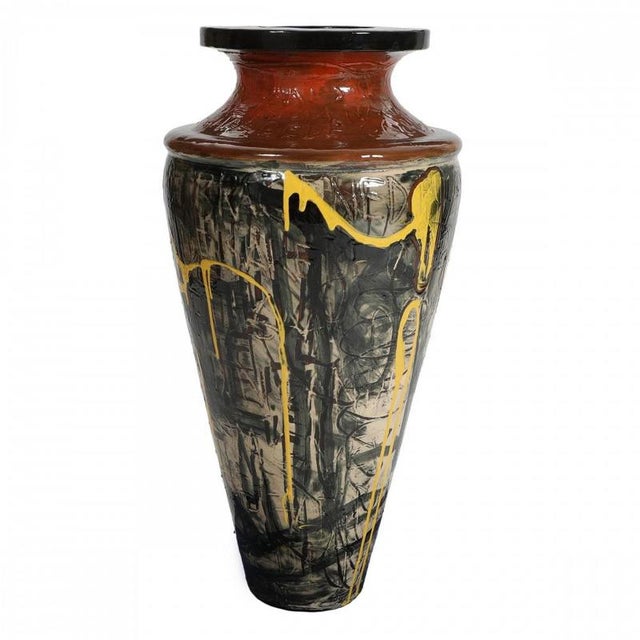 Peter Brandes (b. Assens 1944, d. 2025) Floor vase of faience, decorated in polychrome glaze with incised writing. Signed...