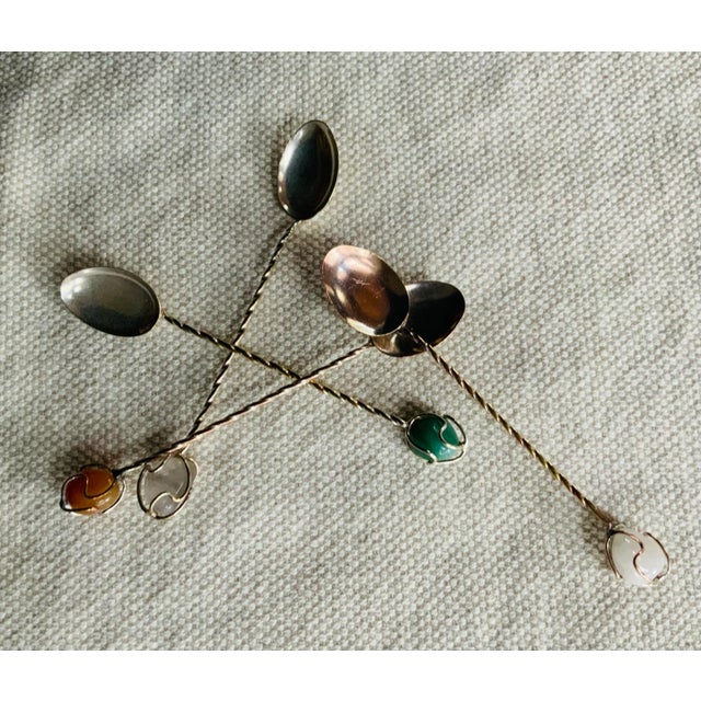 Set of Four Brazilian Sterling Silver & Semi-Precious Stone Spoons, C. 1960 For Sale - Image 9 of 10