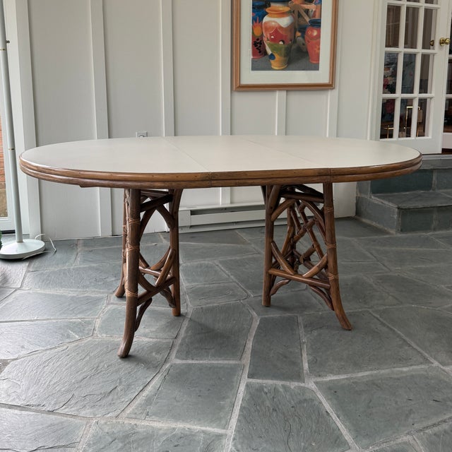 Wood Vintage 5-Piece Rattan Dining Set, Attributed to Clark Casual Distinctive Rattan For Sale - Image 7 of 13