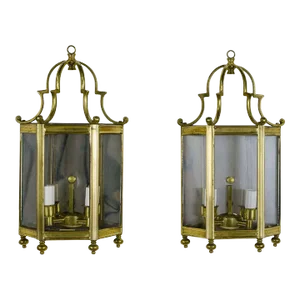 Pair of Mid 20th Century Traditional 2 Light Brass Nickel 3 Glass Panel Wall Sconces