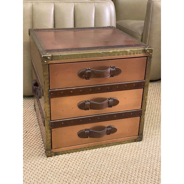1990s Side Table Trunk W 3 Drawers Copper & Brass For Sale - Image 10 of 12