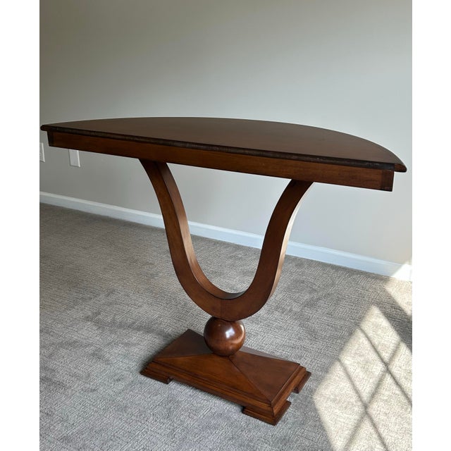 Brown Pair of Attributed J. Alexander Sardinia Neoclassical Demi-Lune Console Tables For Sale - Image 8 of 9
