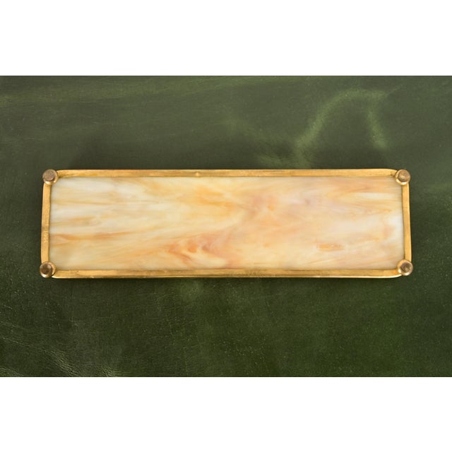 Metal Tiffany Studios New York Grapevine Bronze Doré and Favrile Slag Glass Pen Tray For Sale - Image 7 of 10