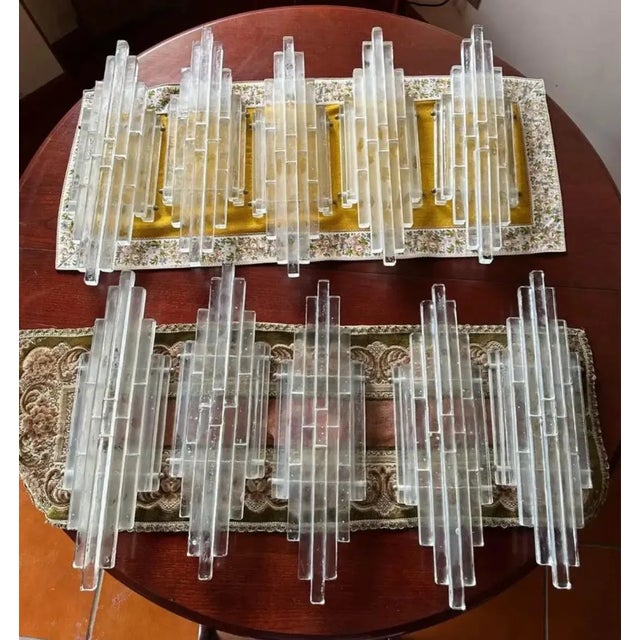 Glass 1970s Albano Poli Modernist Clear Stacked Glass Poliarte Linea Wall Sconces For Sale - Image 7 of 10