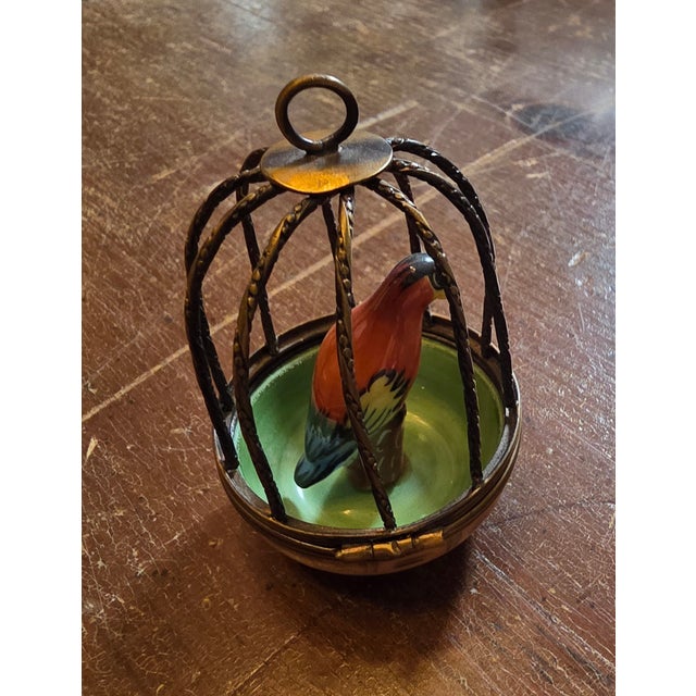 Charming French Limoges Porcelain caged bird box.