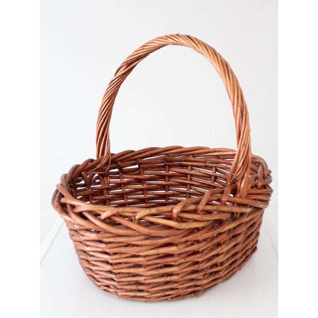 Vintage Large Willow Gathering Basket With Tall Handle For Sale - Image 9 of 16
